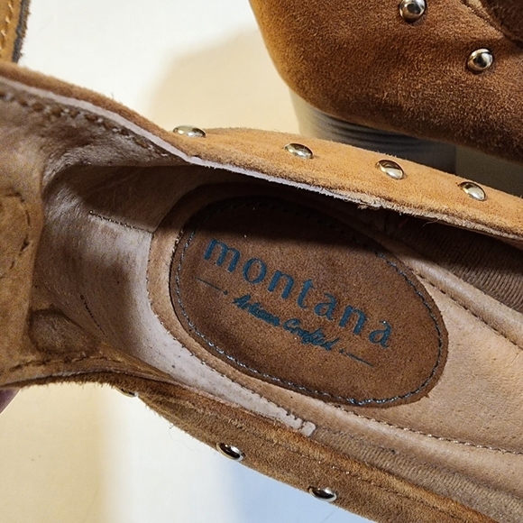 MONTANA tan Suede Leather Mary Jane block heels shoes size 9M - Picture 9 of 12